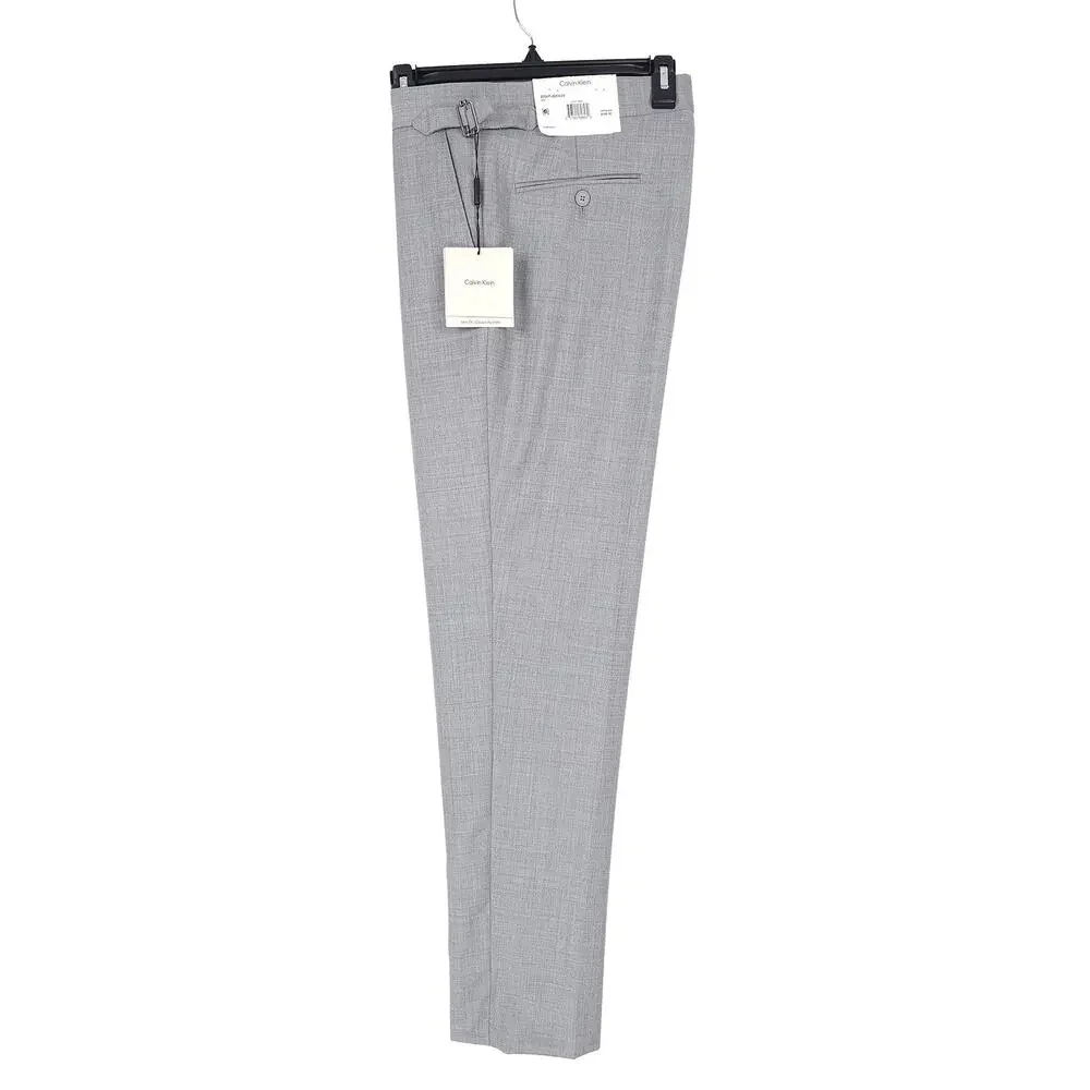 Calvin Klein Mens Slim Fit Wool Dress Pants 34x30 Light Grey Solid Pleated NWT